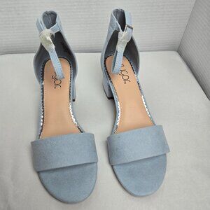 Sugar Noelle Low Women's Block Heel Blue Fabric Dress Shoe Ankle Strap Sz 8M